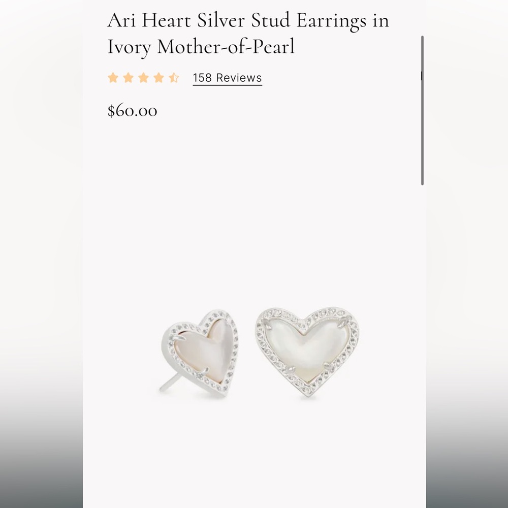 Kendra Scott Ari Heart Silver Stud Earrings in Ivory Mother-of-Pearl